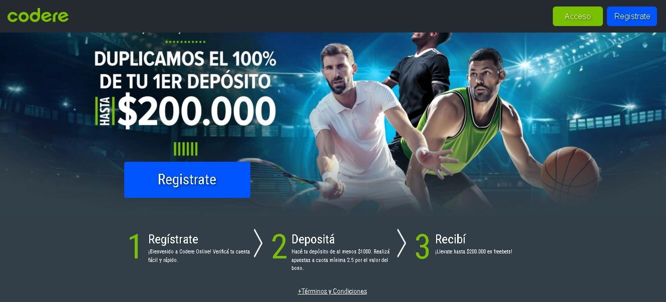 Portada del sitio de Codere. Una de las mejores casas de apuestas de Argentina.