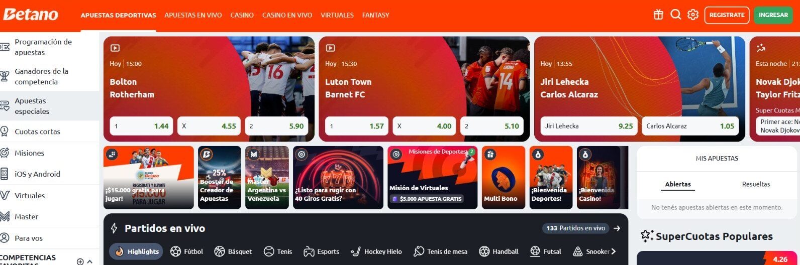 Sitio web de Betano en Argentina, la mejor casa de apuestas presente en el país.