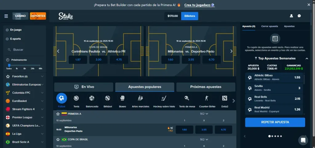 Stake deportes pantallazo