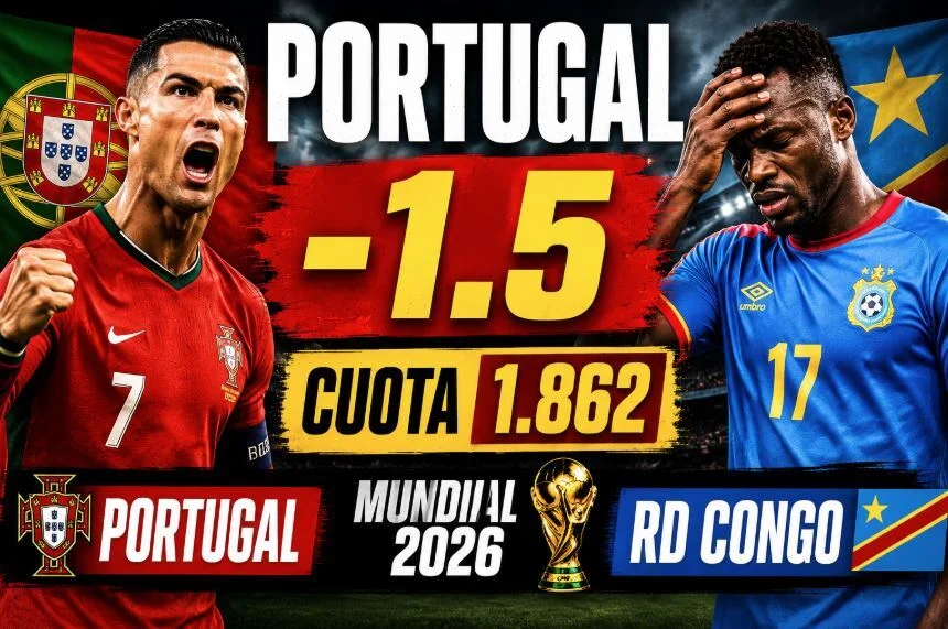 Portugal contra RD Congo: Portugal -1.5 @1.862