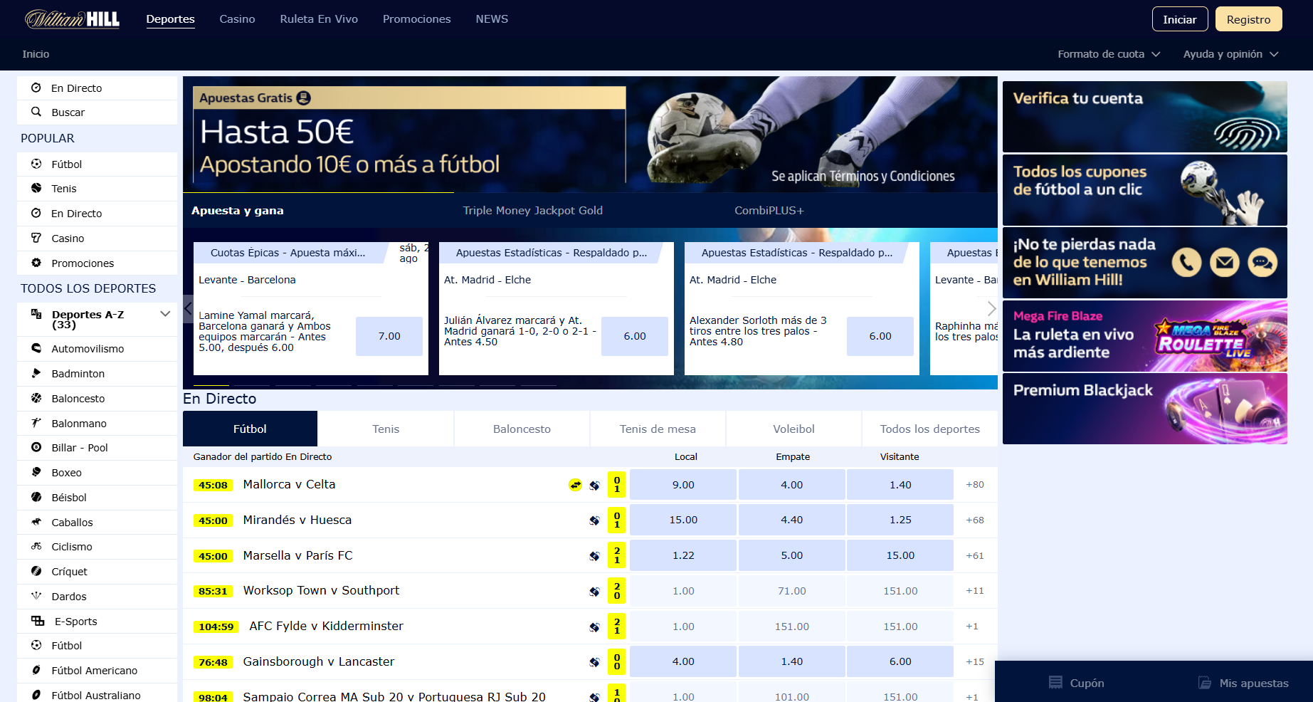 William Hill ideal para realizar apuestas en vivo con un buen bono de bienvenida