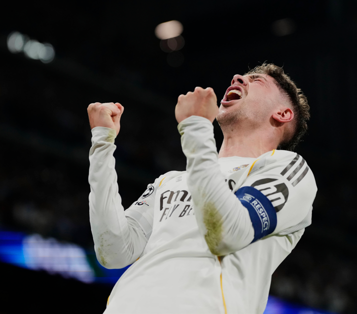 Federico Valverde celebra goleada del Real Madrid en los octavos de final de la Champions League. Federico Valverde celebra goleada del Real Madrid en los octavos de final de la Champions League.