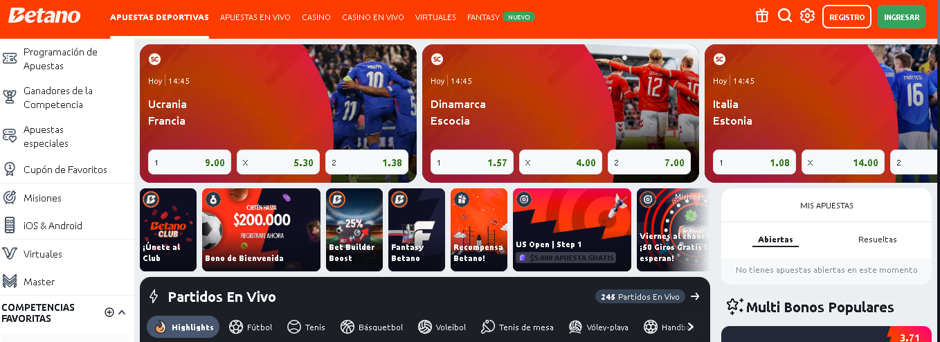 Sitio web de Betano, líder de las mejores casas de apuestas en Latam.