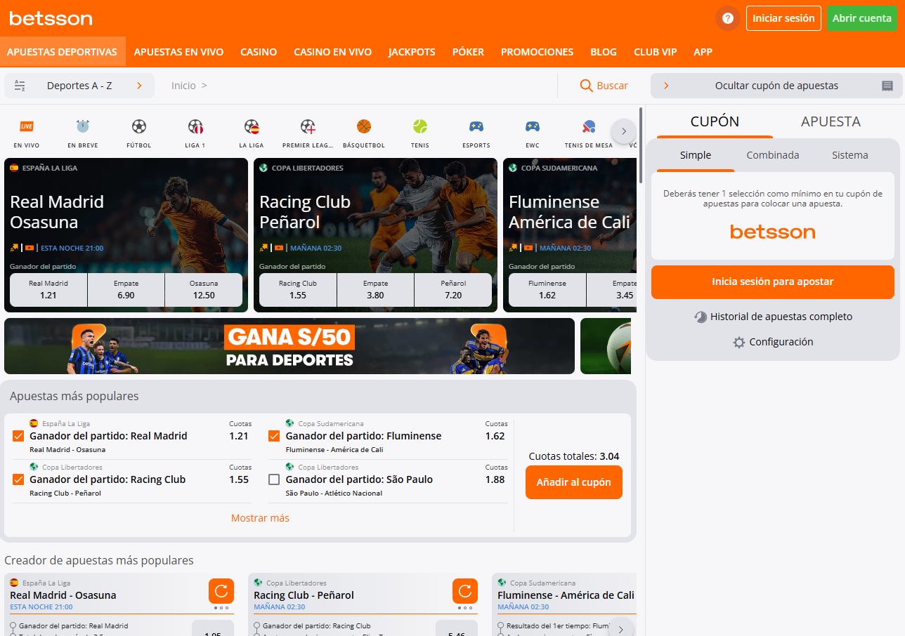 Betsson - Apuestas deportivas de Perú